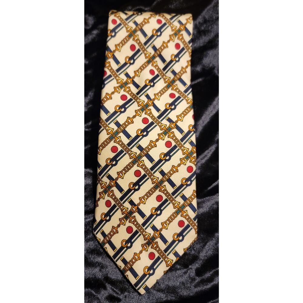 BROOKS BROTHERS Makers Equestrian Print Silk Neck Tie - Blue, Red, Gold, Green